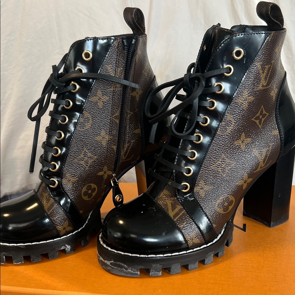 Louis Vuitton Black and Brown Heeled Boots - Picture 3 of 6